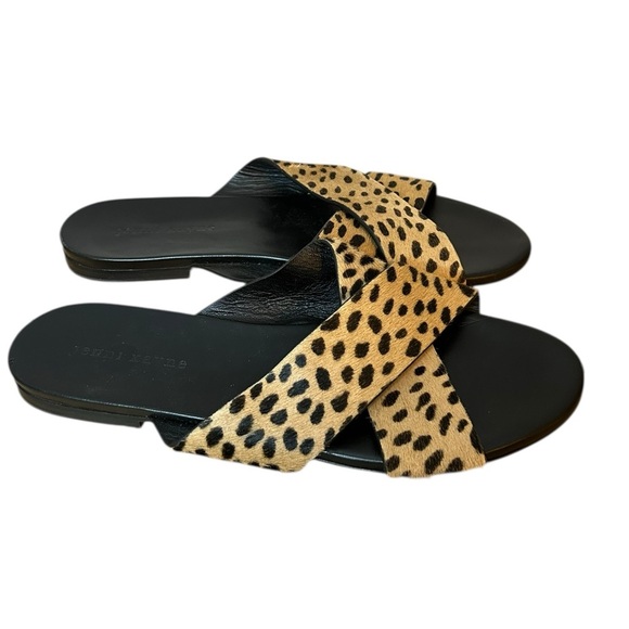 Jenni Kayne Pony Hair Leopard Cross Over Sandals - Picture 1 of 7